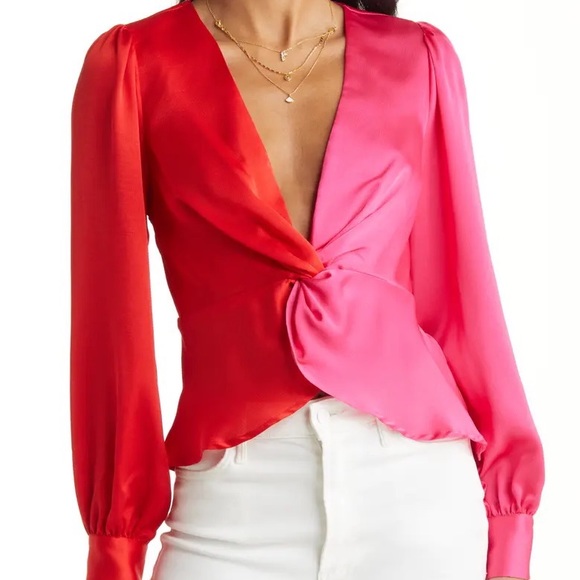 Vici Tops - Vici collection colour block  twist satin blouse in red/fuschia medium nwot